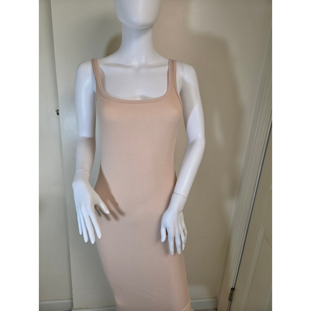 Wilfred Free Ribbed Bodycon Dress Peach Tan Small Scoop Neck Tank Sleeveless